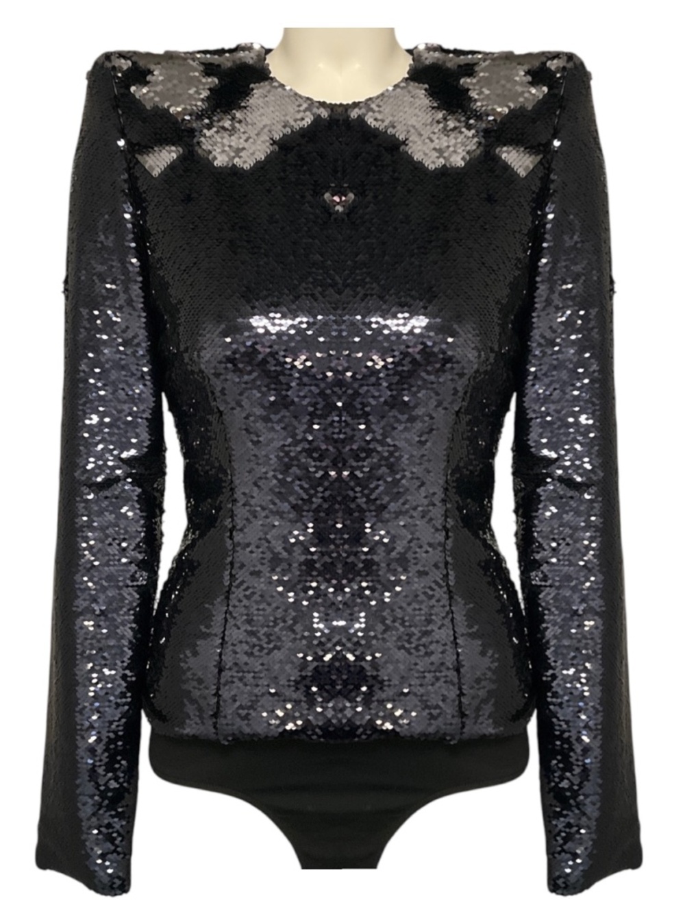 ALEXANDRE VAUTHIER NAVY BLUE SEQUINED LONG SLEEVED BODYSUIT